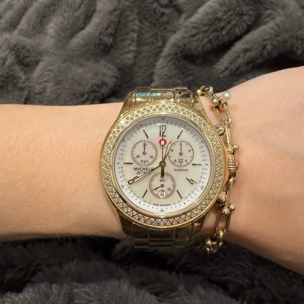 Michele Gold Watch with White Dial